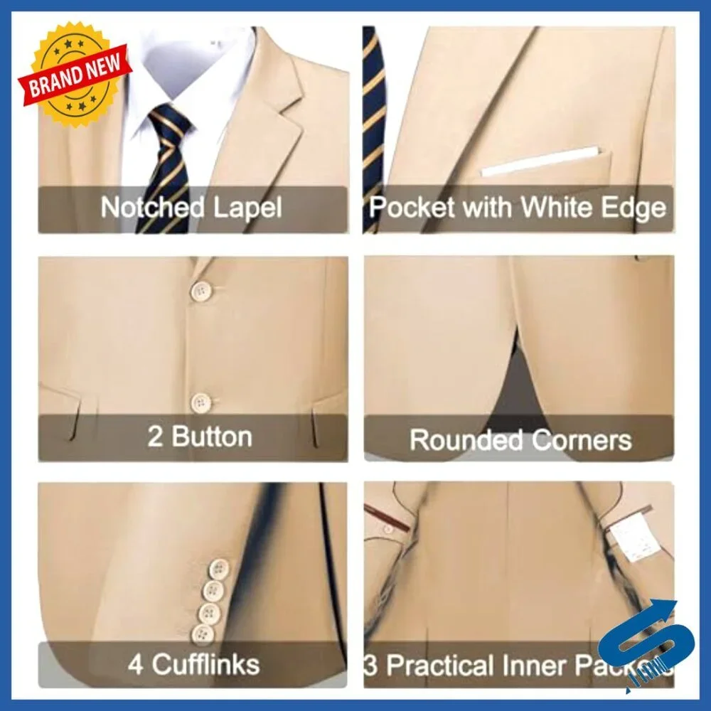 Slim Fit Two Button Notched Lapel Suit Jacket Pants Set for Prom Business